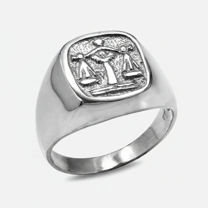 Sterling Silver Men's Zodiac Signet Ring 12 Astrology Signs Square