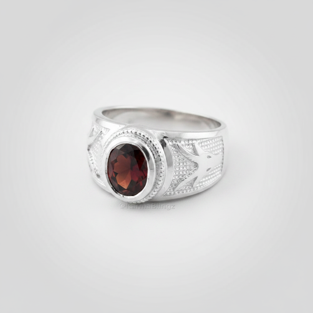 Sterling Silver Capricorn Zodiac Sign January Birthstone Red CZ Ring