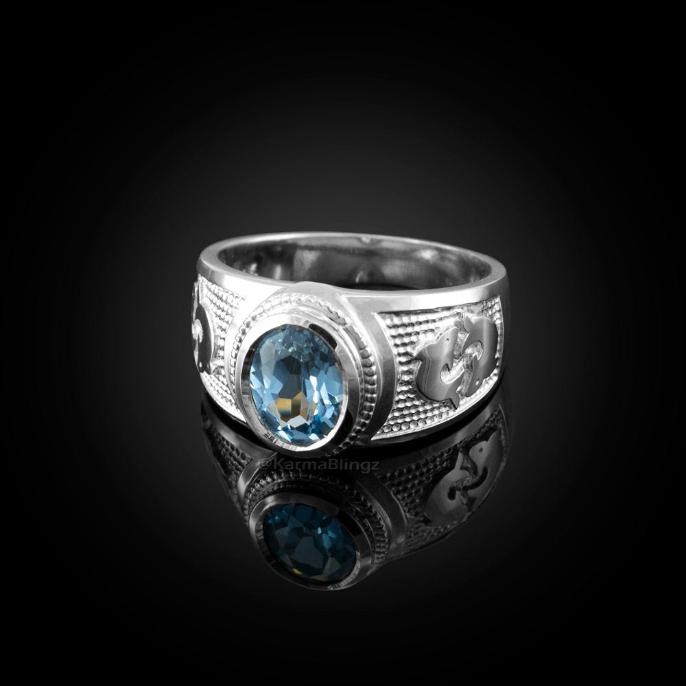 Sterling Silver Pisces March Birthstone Aqua CZ Ring | Karma Blingz