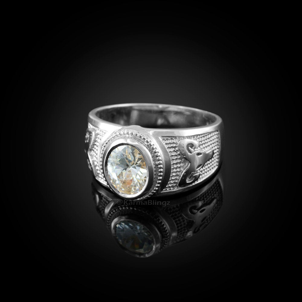 Sterling Silver Aries April Birthstone Clear CZ Ring | Karma Blingz