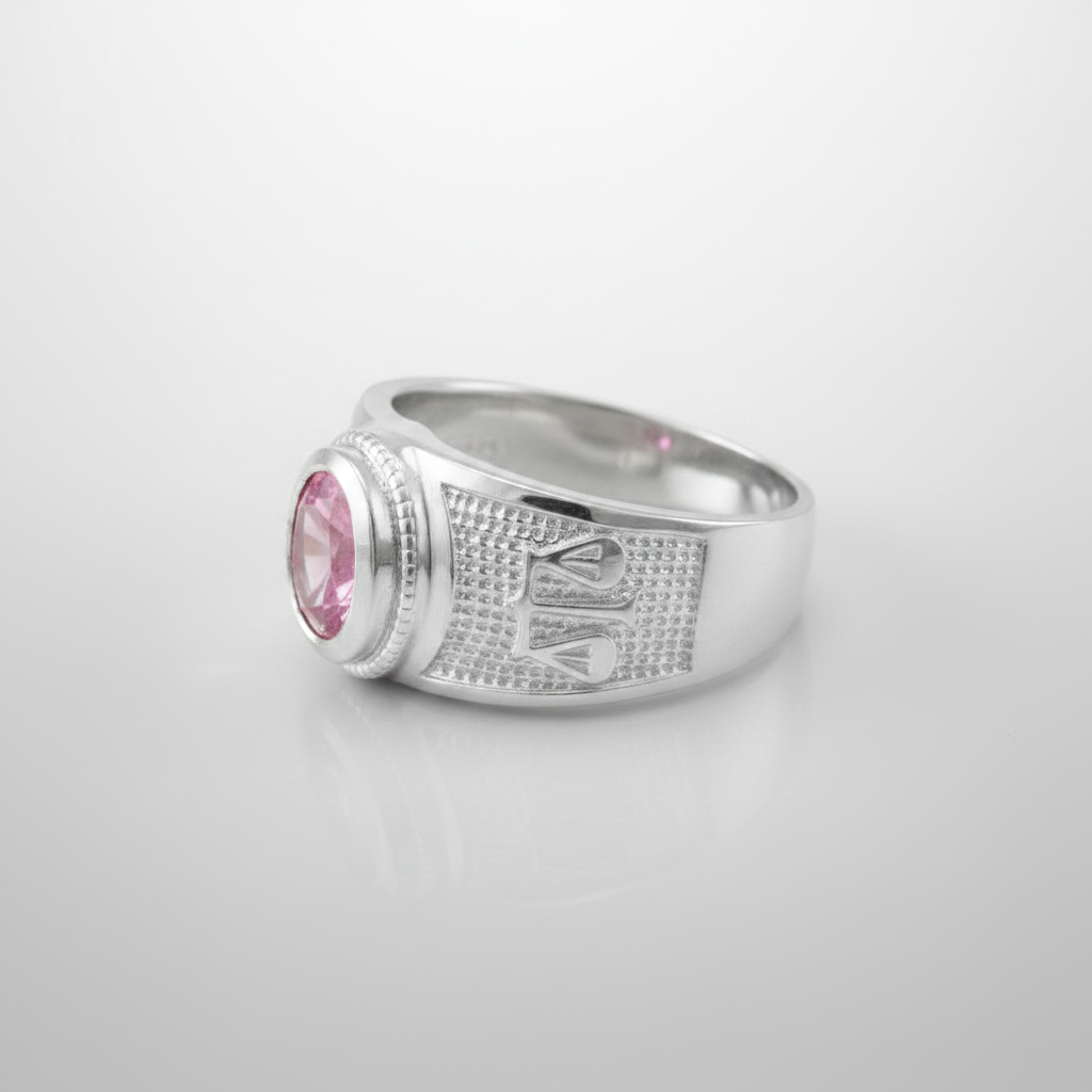 Sterling Silver Libra Zodiac Sign October Birthstone Pink CZ Ring