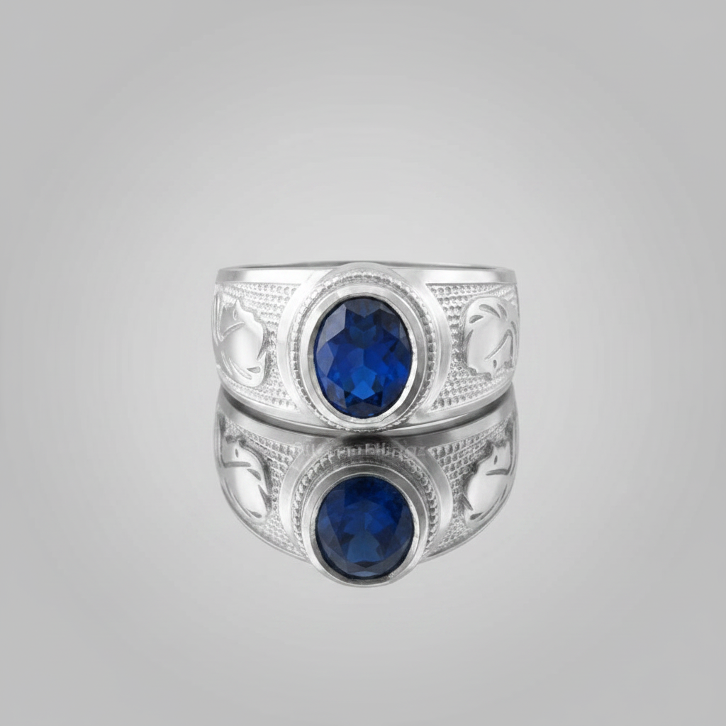Sterling Silver Virgo Zodiac Sign September Birthstone Blue CZ Ring