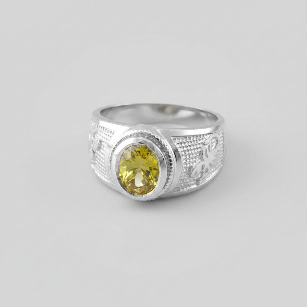 Sterling Silver Scorpio Zodiac Sign November Birthstone Yellow CZ Ring