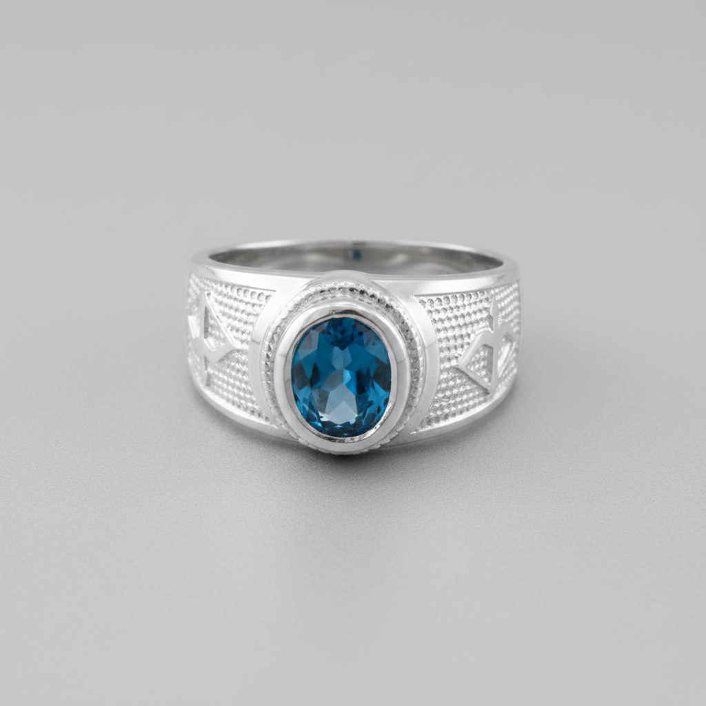 Sterling Silver Sagittarius Zodiac Sign December Birthstone Blue CZ Ring