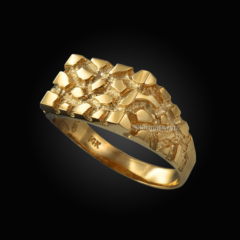 Men's Yellow Gold Rectangular Nugget Ring