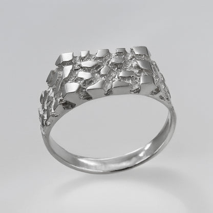 Mens Sterling Silver Rectangular Nugget Ring
