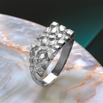 Mens Sterling Silver Rectangular Nugget Ring