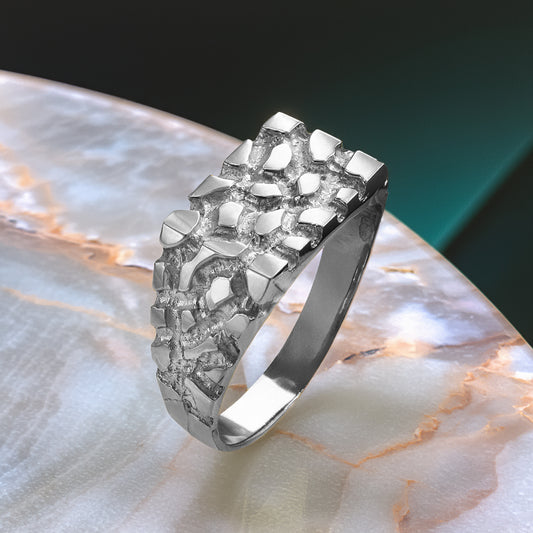 Mens Sterling Silver Rectangular Nugget Ring