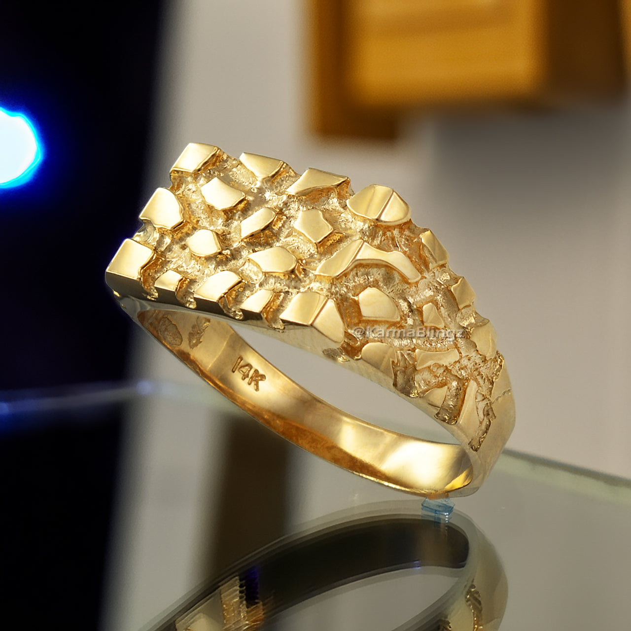 Men's Yellow Gold Rectangular Nugget Ring