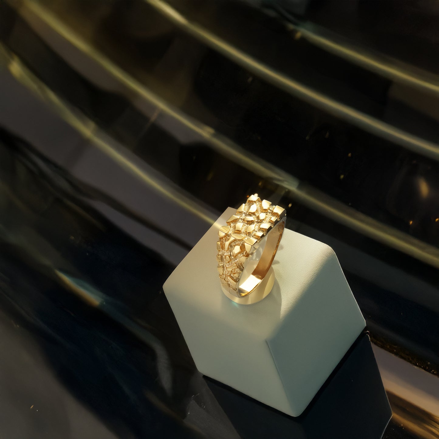 Men's Yellow Gold Rectangular Nugget Ring