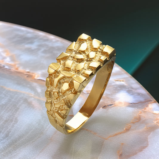 Men's Yellow Gold Rectangular Nugget Ring