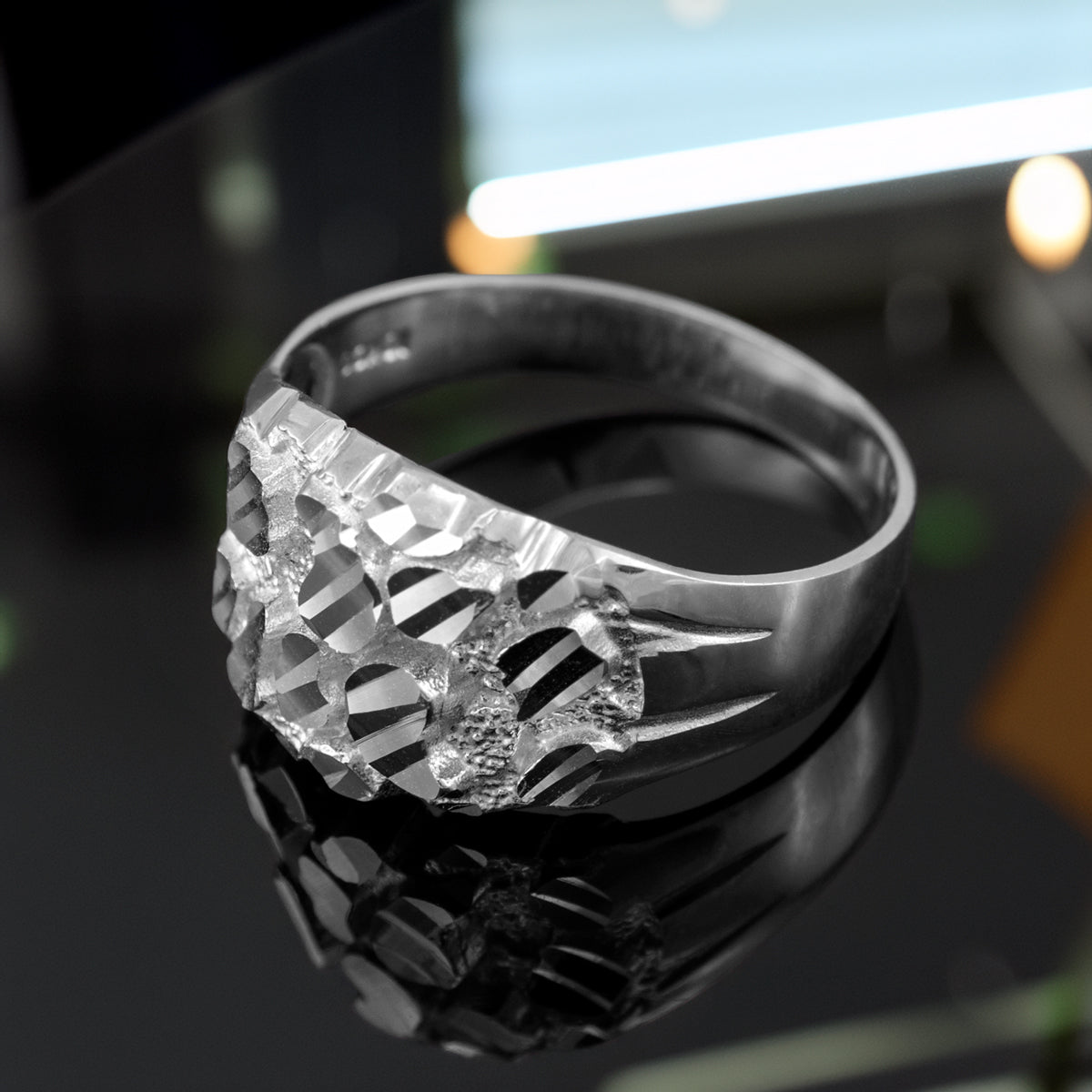 Sterling Silver Sparkle-Cut Midsize Nugget Ring DC Polished Unisex