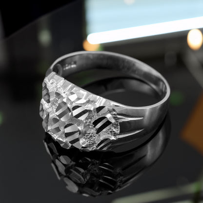 Sterling Silver Sparkle-Cut Midsize Nugget Ring DC Polished Unisex