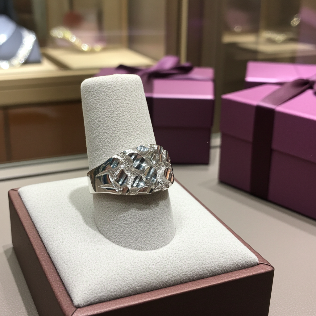 Sterling Silver Sparkle-Cut Midsize Nugget Ring DC Polished Unisex