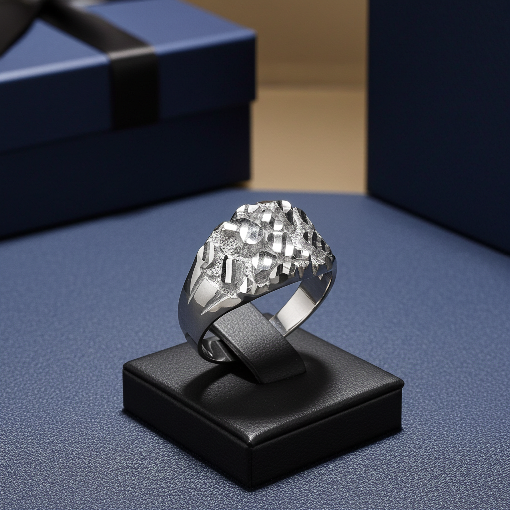 Sterling Silver Sparkle-Cut Midsize Nugget Ring DC Polished Unisex