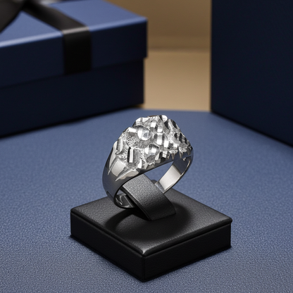 Sterling Silver Sparkle-Cut Midsize Nugget Ring DC Polished Unisex