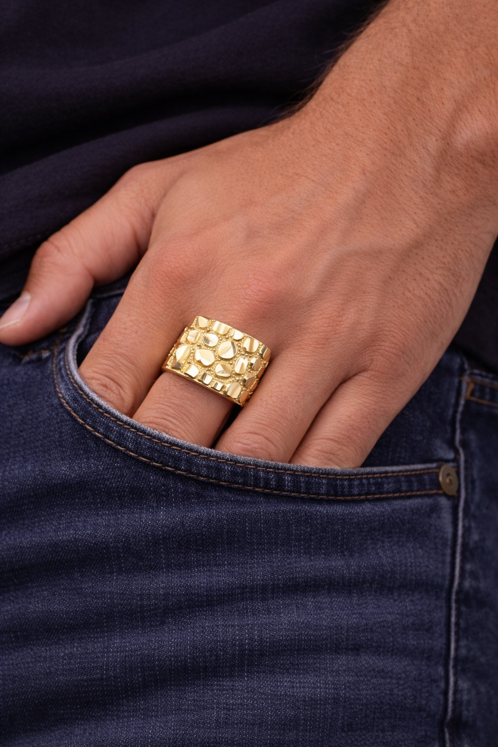 Men's Yellow Gold Square DC Nugget Ring