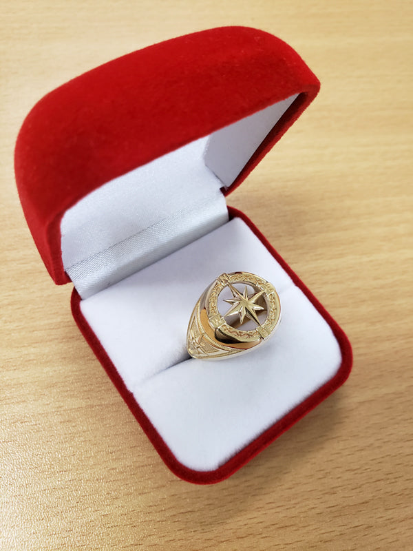 Men's Gold Compass Rose North Star Open Signet Statement Ring (yellow, white, rose, 10k / 14k)