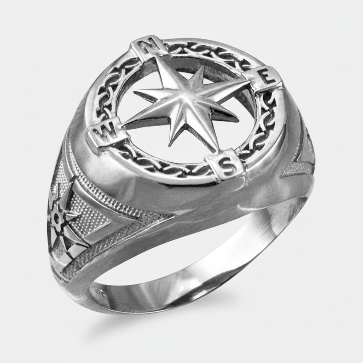 Men's Gold Compass Rose North Star Open Signet Statement Ring (yellow, white, rose, 10k / 14k)