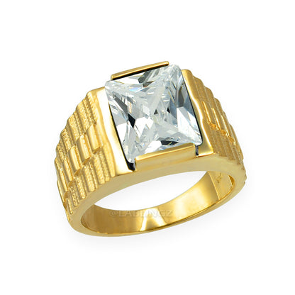 14K Yellow Gold Men's Square CZ Birthstone Ring