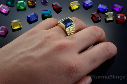 14K Yellow Gold Men's Square CZ Birthstone Ring