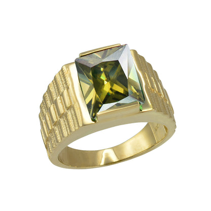 14K Yellow Gold Men's Square CZ Birthstone Ring
