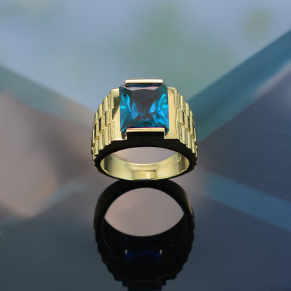 14K Yellow Gold Men's Square CZ Birthstone Ring