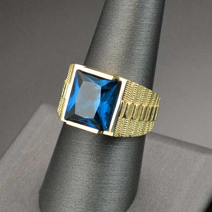 14K Yellow Gold Men's Square CZ Birthstone Ring