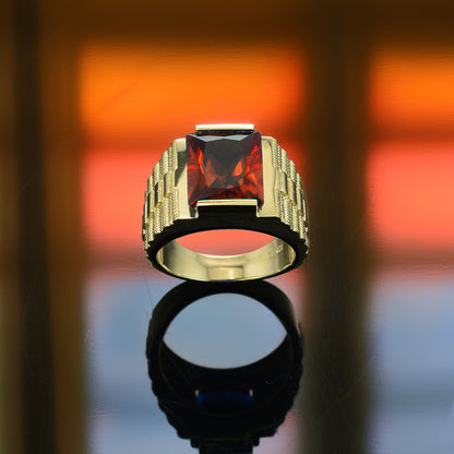 14K Yellow Gold Men's Square CZ Birthstone Ring