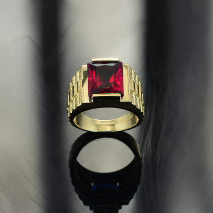 14K Yellow Gold Men's Square CZ Birthstone Ring