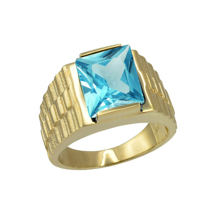 14K Yellow Gold Men's Square CZ Birthstone Ring
