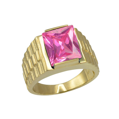 14K Yellow Gold Men's Square CZ Birthstone Ring