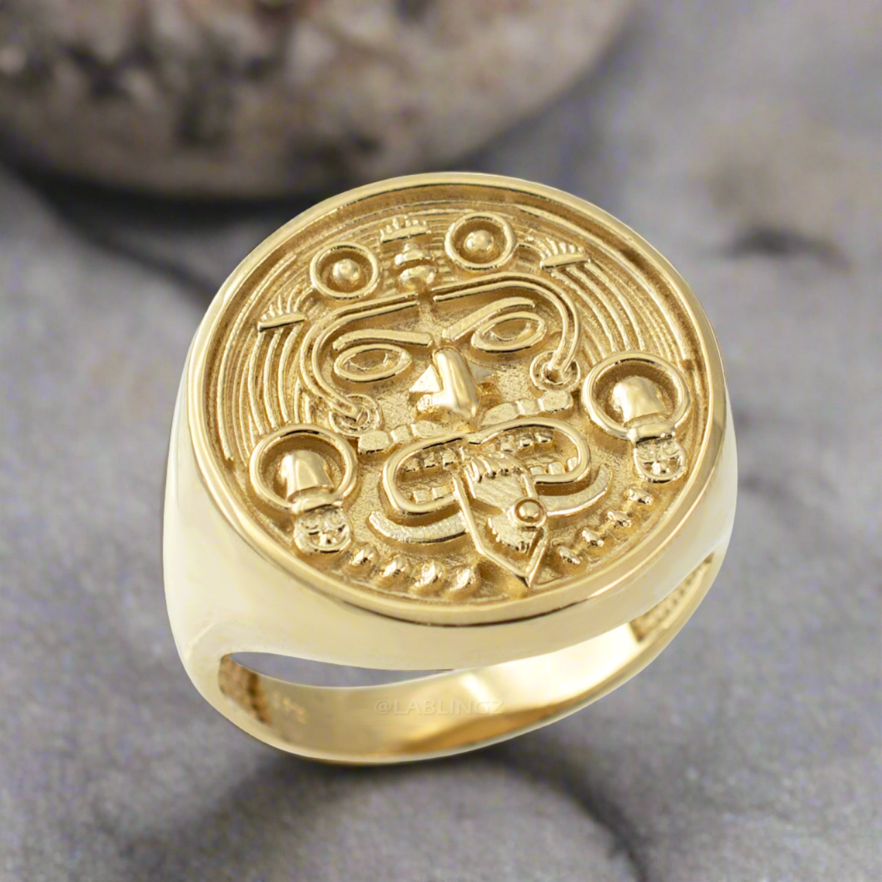Gold Aztec Mayan Sun Statement Ring