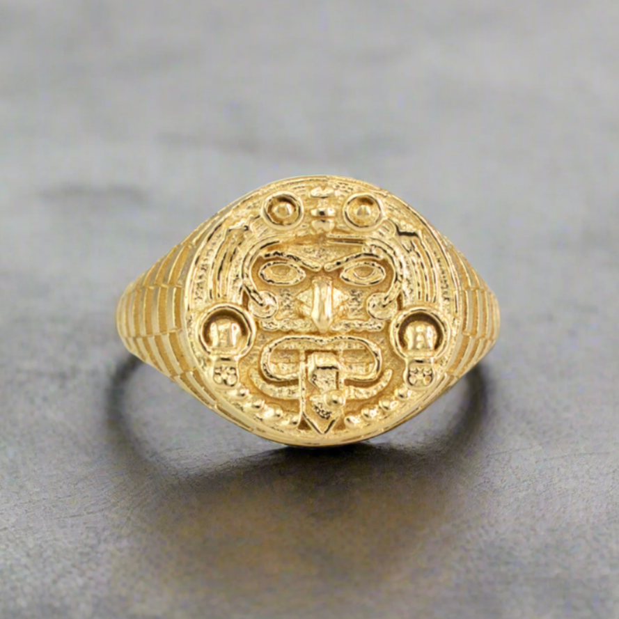 Gold Aztec Mayan Sun Rugged Ring