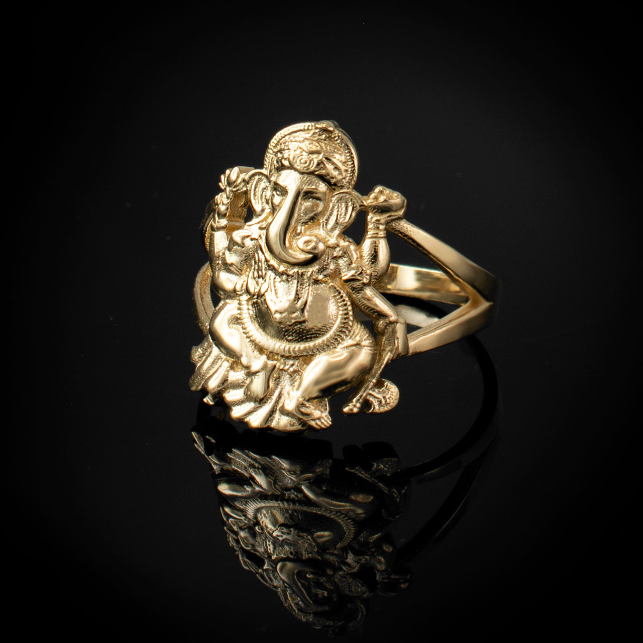 Solid Gold Ganesha Ring – 10K or 14K Yellow White Rose Gold Hindu Ganpati Unisex Yoga Ring