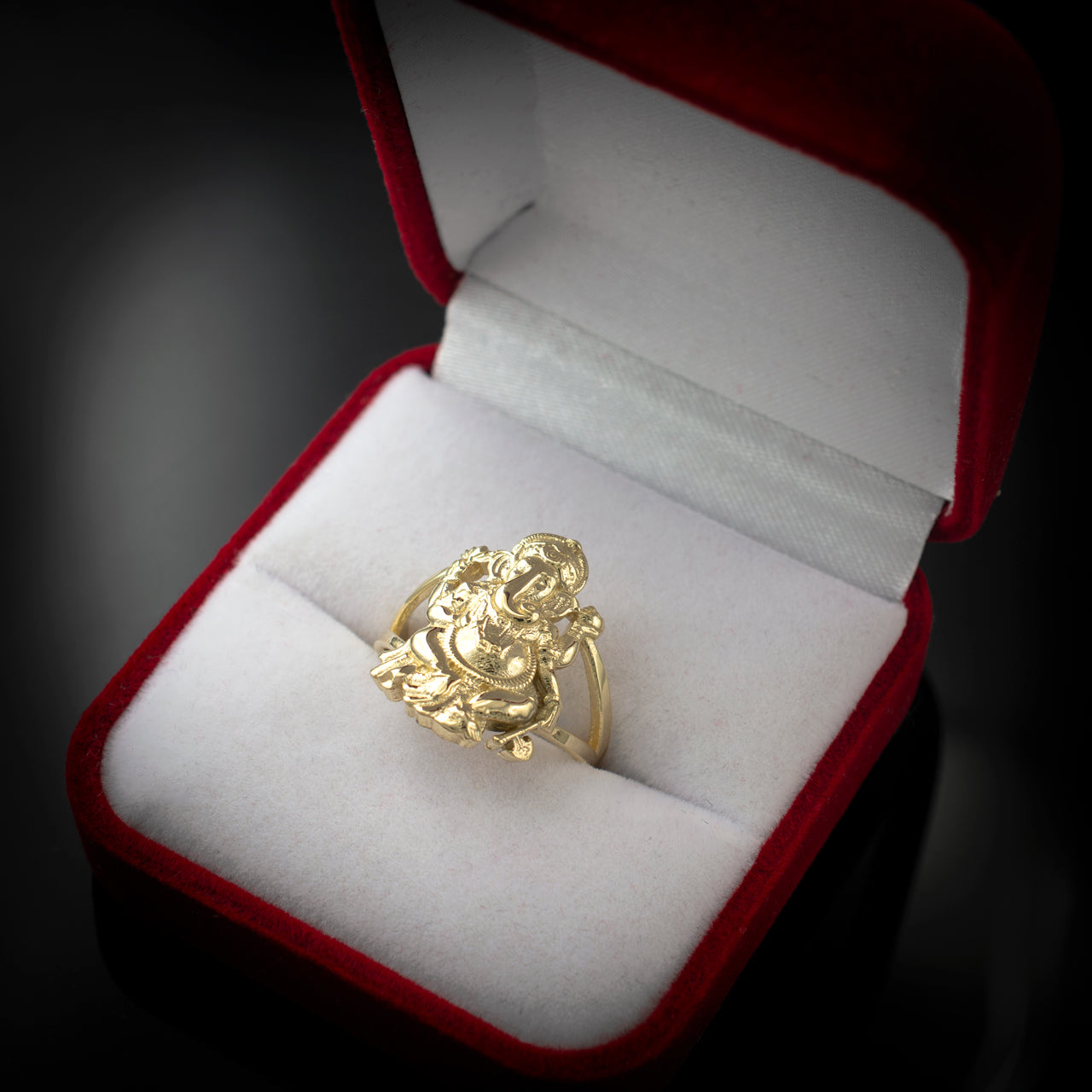 Solid Gold Ganesha Ring – 10K or 14K Yellow White Rose Gold Hindu Ganpati Unisex Yoga Ring