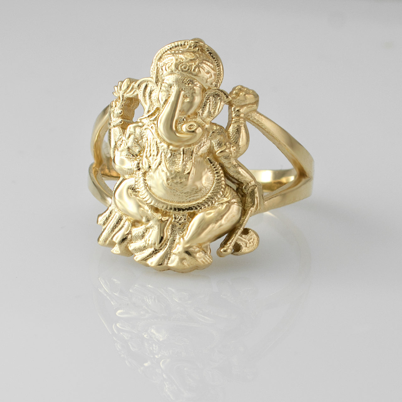 Solid Gold Ganesha Ring – 10K or 14K Yellow White Rose Gold Hindu Ganpati Unisex Yoga Ring