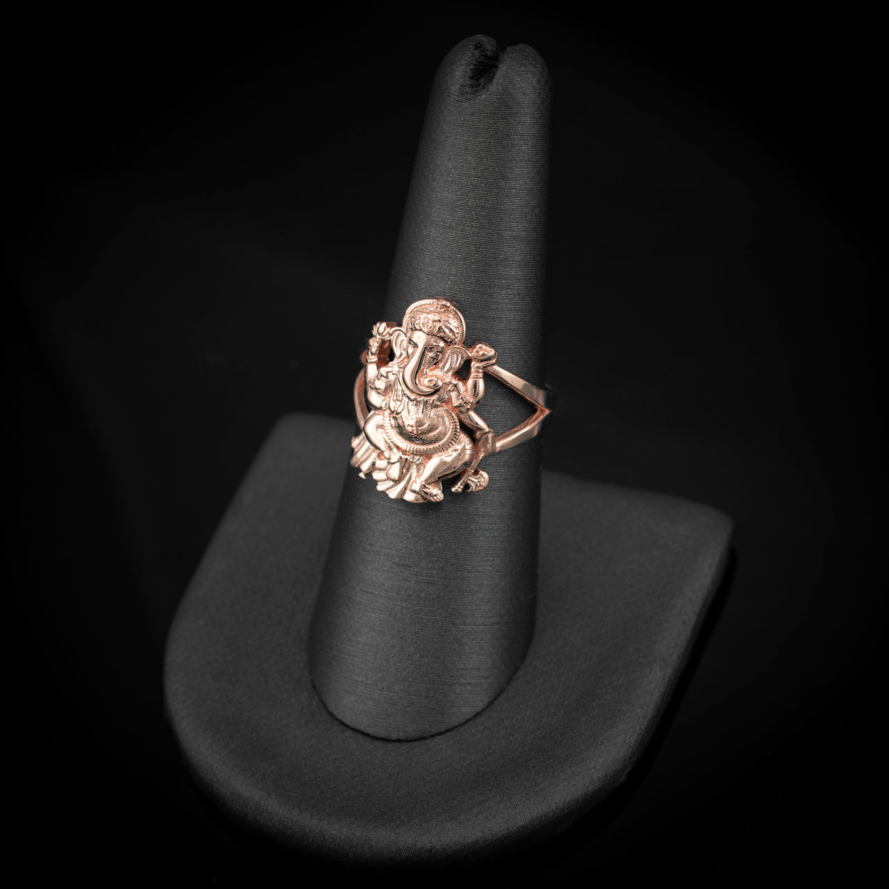 Solid Gold Ganesha Ring – 10K or 14K Yellow White Rose Gold Hindu Ganpati Unisex Yoga Ring