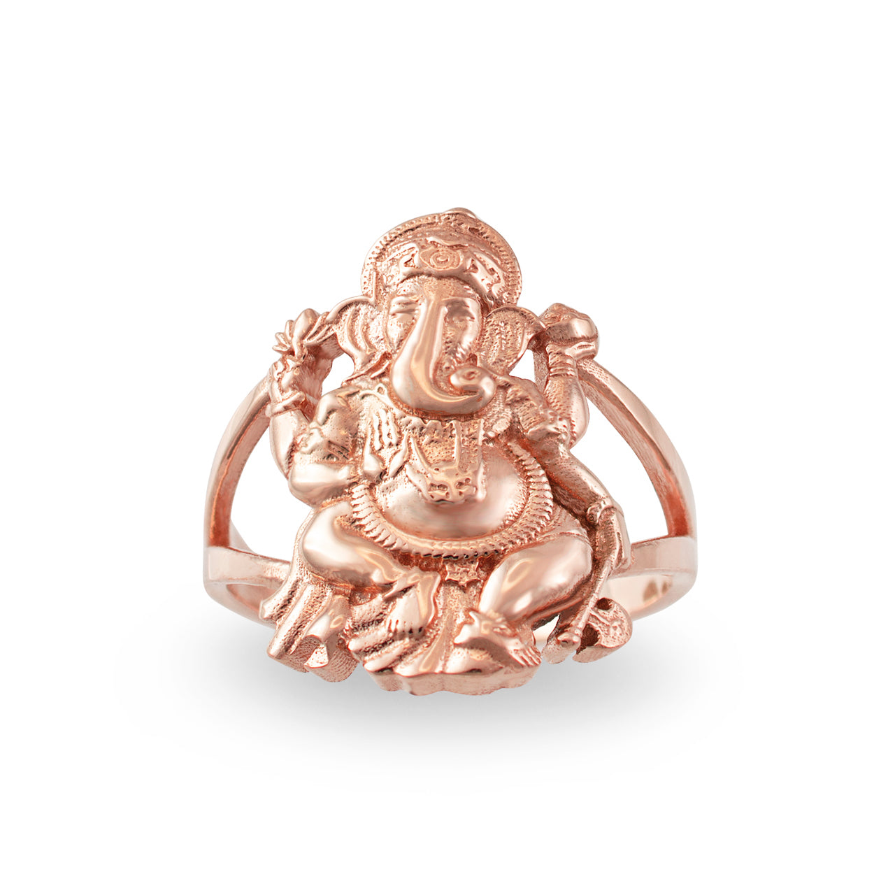 Solid Gold Ganesha Ring – 10K or 14K Yellow White Rose Gold Hindu Ganpati Unisex Yoga Ring