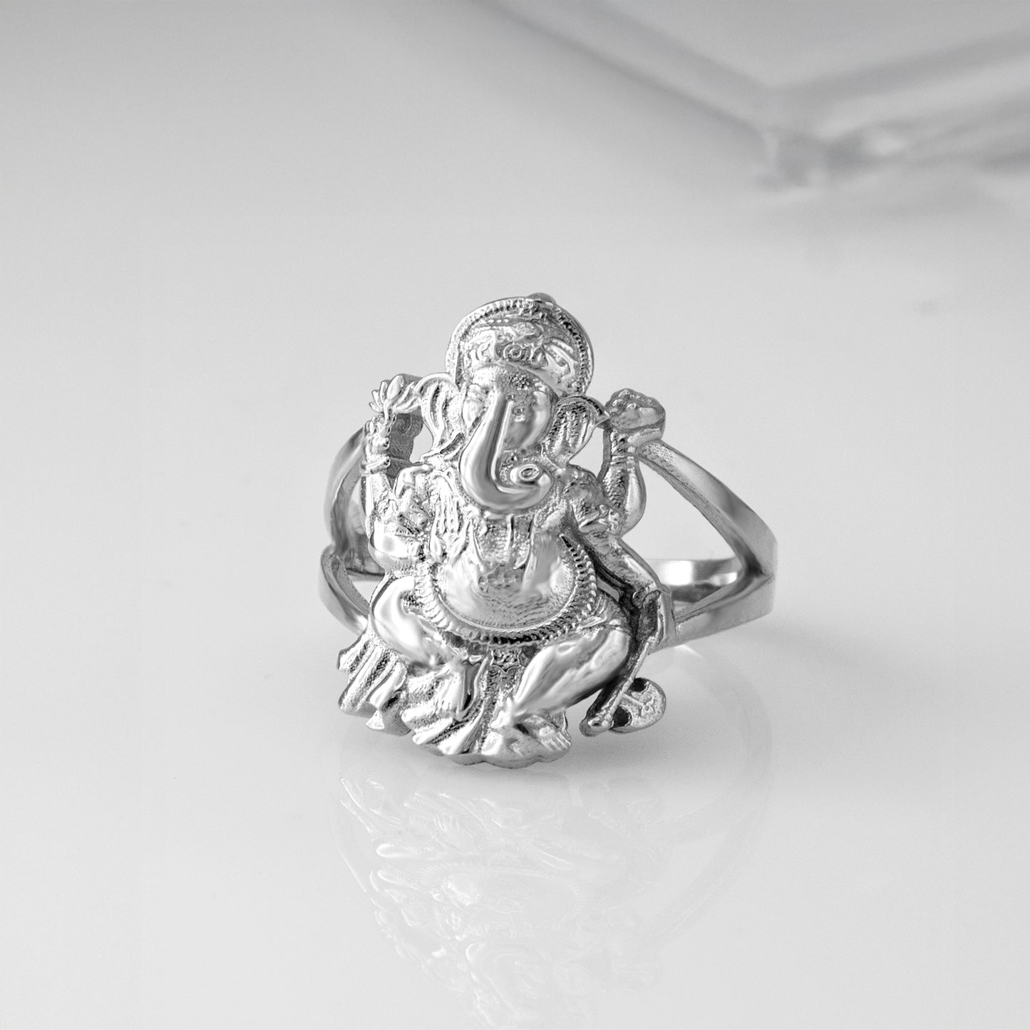 Solid Gold Ganesha Ring – 10K or 14K Yellow White Rose Gold Hindu Ganpati Unisex Yoga Ring