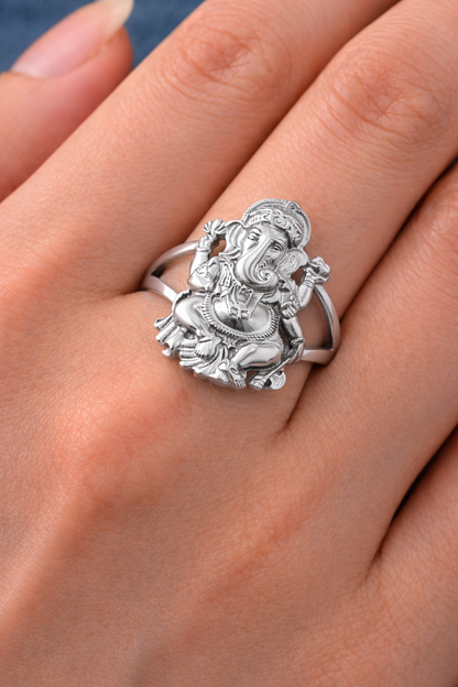 Solid Gold Ganesha Ring – 10K or 14K Yellow White Rose Gold Hindu Ganpati Unisex Yoga Ring