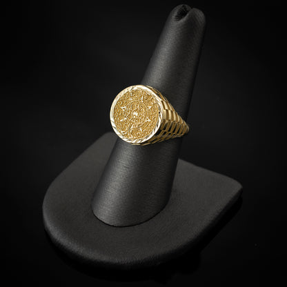 Gold Aztec Mayan Sun Calendar DC Unisex Signet Ring