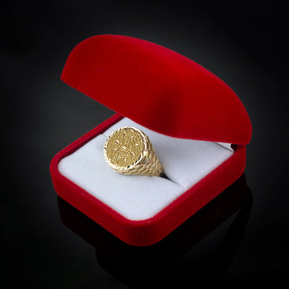 Gold Aztec Mayan Sun Calendar DC Unisex Signet Ring
