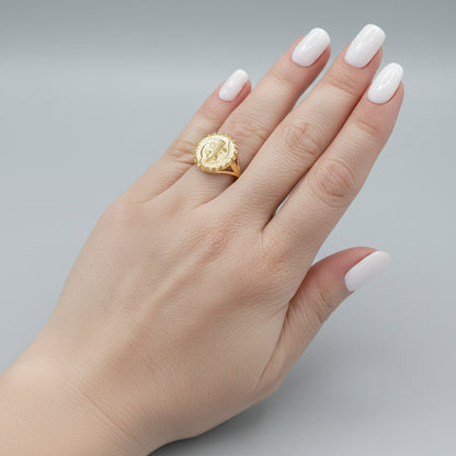 Solid Gold St. Benedict Coin Medallion Ring for Women