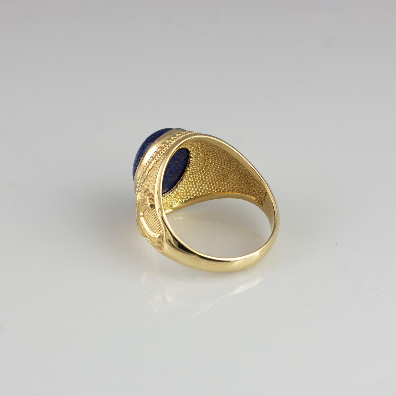 Yellow Gold Christian Cross Lapis Lazuli Oval Gemstone Statement Ring