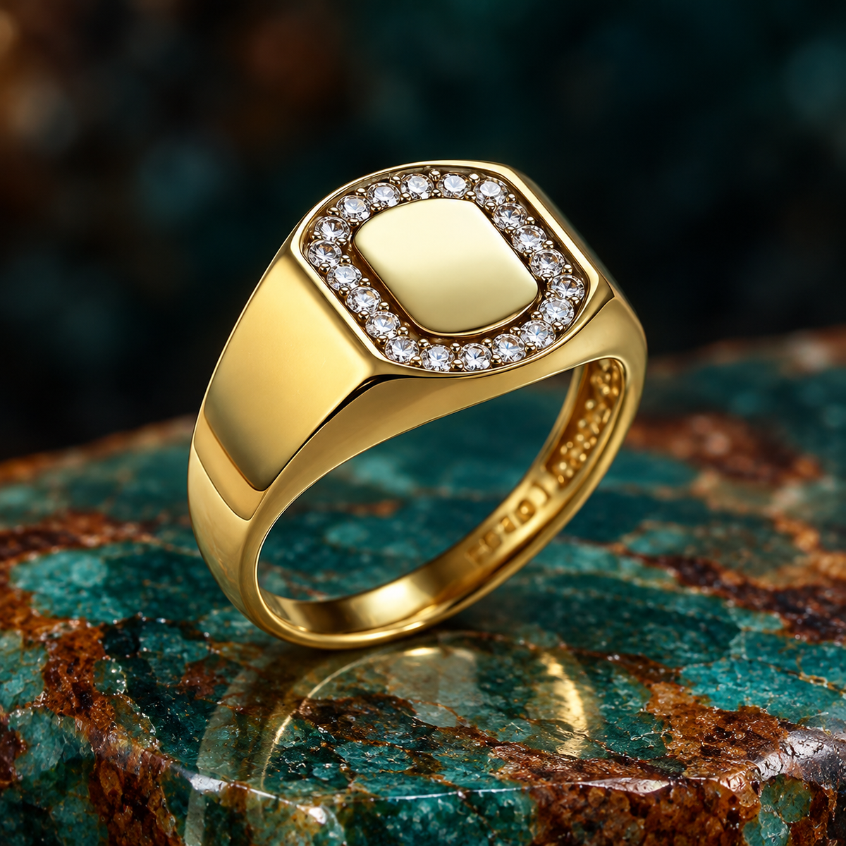 Oval Halo Diamond Signet Pinky Ring detail