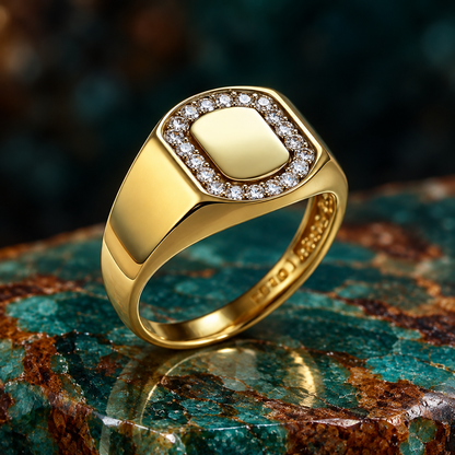 Oval Halo Diamond Signet Pinky Ring detail