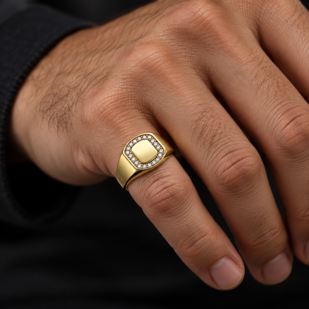 Oval Halo Diamond Signet Pinky Ring detail