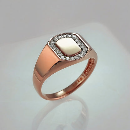 Oval Halo Diamond Signet Pinky Ring - Rose Gold