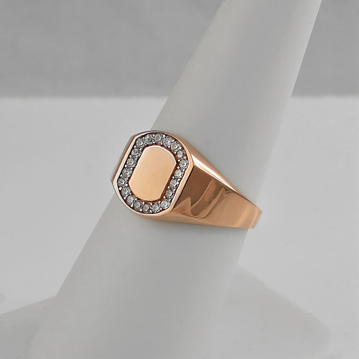 Oval Halo Diamond Signet Pinky Ring - Rose Gold